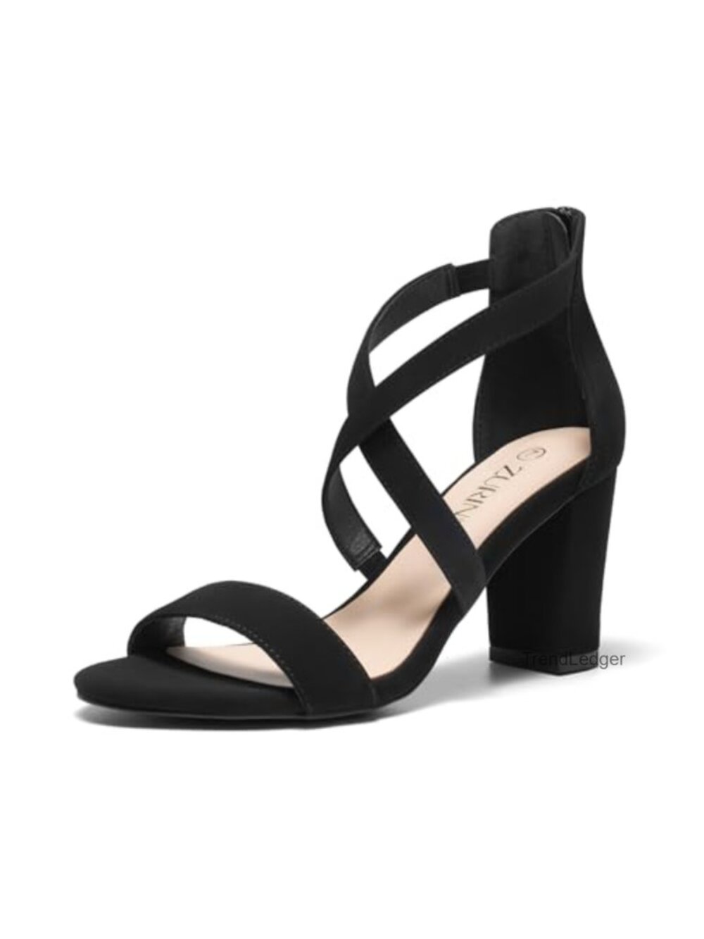 Strappy Block Heel Chunky Sandals Faux Leather Almond Toe Dress Shoes